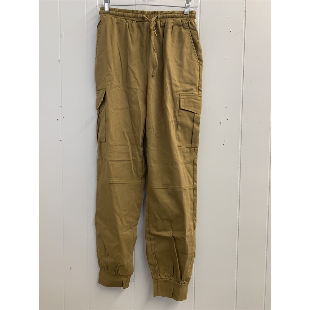 Pantalon Joggers Pants Womens Small Brown Drawstring Cargo-Pocket Khaki 30517‎